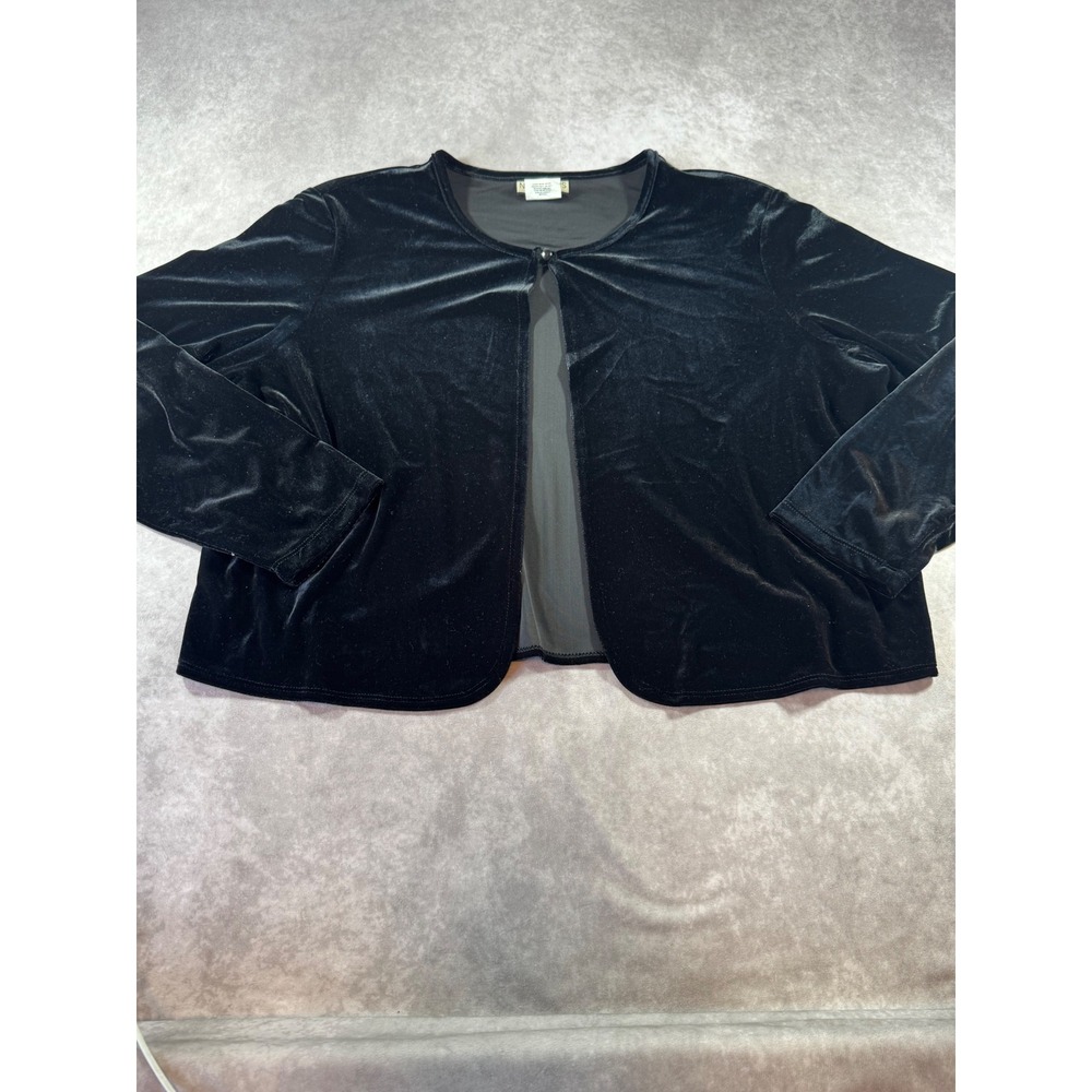 Notations Woman Black Velvet Open Front Cardigan Jacket 1X Made in USA 38299